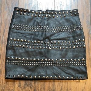 VEDA Black Leather Studded Skirt